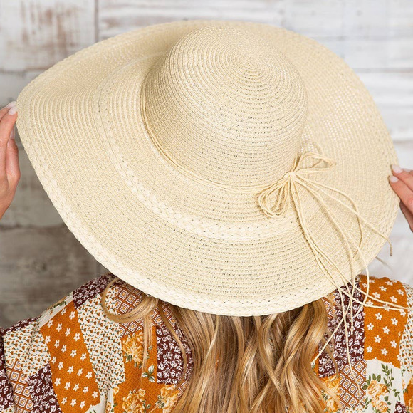 NEW Natural Raffia Woven Floppy Sun Hat in Beige Adjustable Crush Proof - Picture 1 of 4